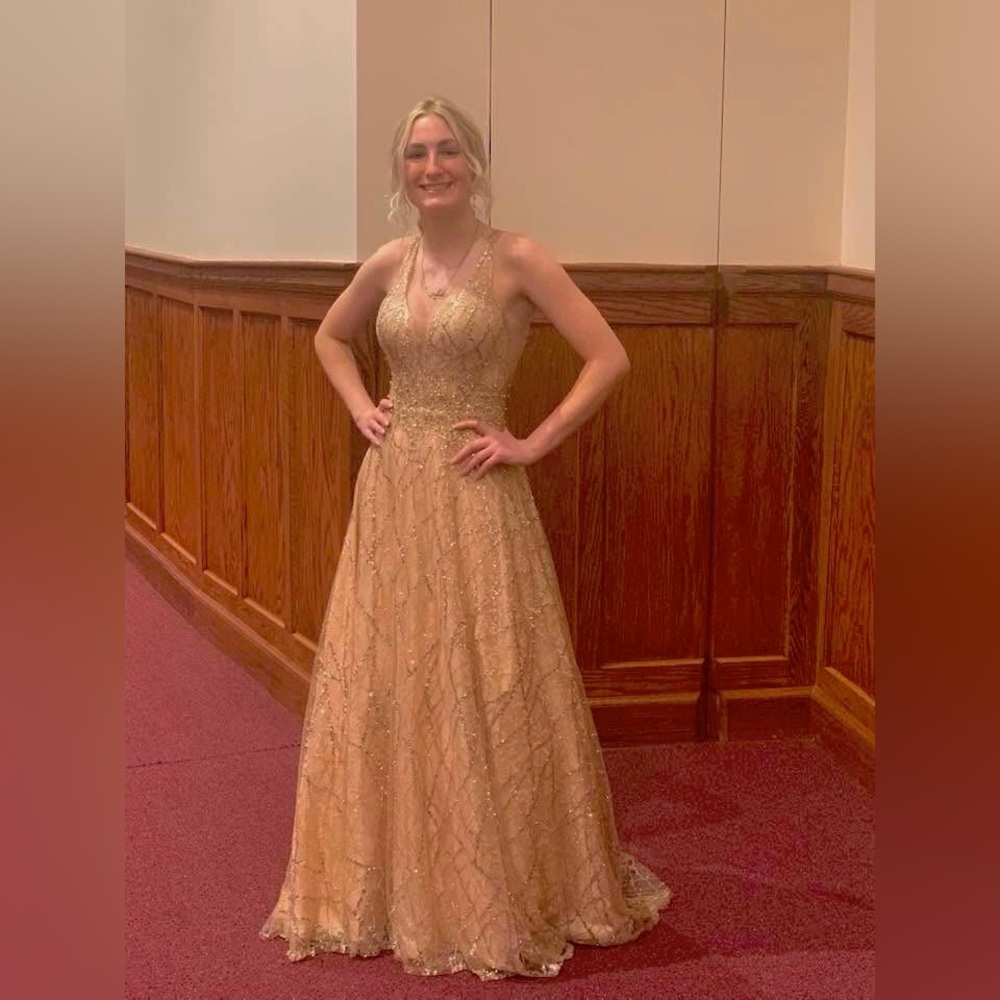 David's Bridal Gold Prom Dress